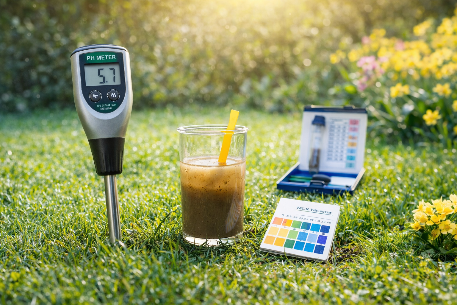 pH-Wert im Rasenboden mit Testgerät messen