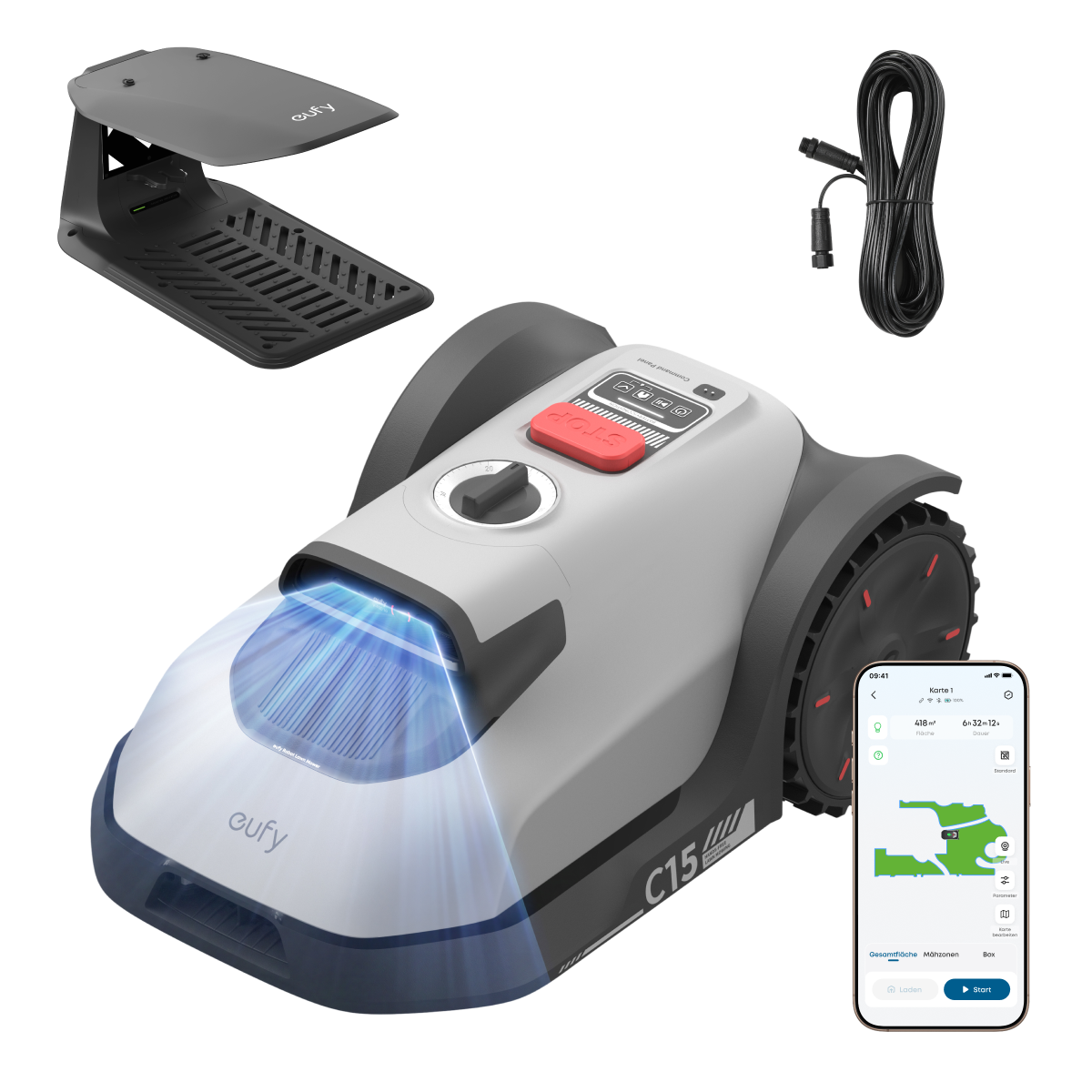 eufy Mähroboter C15 Standard mit Garage und eufy Verlängerungskabel
