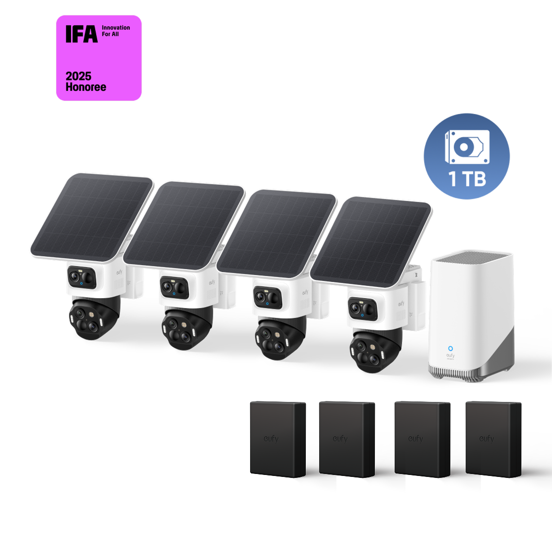 eufyCam S4 4‑Kamera‑Set, 1TB Festplatte mit Ersatzakku